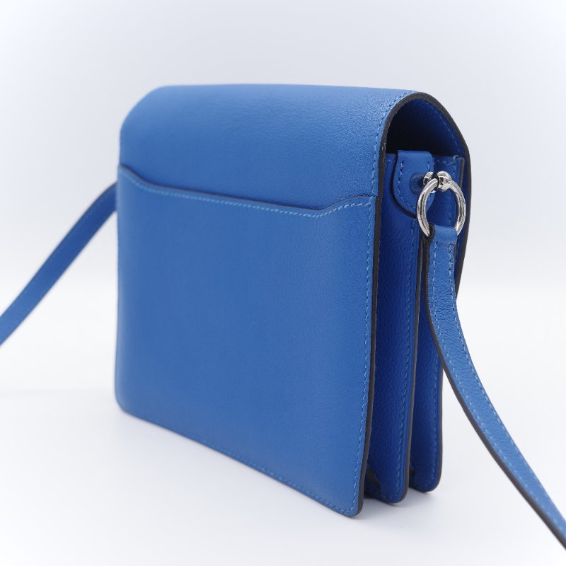 （錯過拍大腿♥️好狀況CP 推薦）Hermès 愛馬仕 Mini Roulis18 豬鼻子 琉璃藍  Evercolor 牛皮 X 刻 斜掛包 肩背包-4