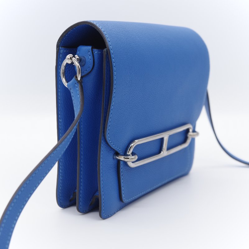（錯過拍大腿♥️好狀況CP 推薦）Hermès 愛馬仕 Mini Roulis18 豬鼻子 琉璃藍  Evercolor 牛皮 X 刻 斜掛包 肩背包-5
