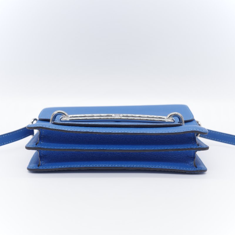 （錯過拍大腿♥️好狀況CP 推薦）Hermès 愛馬仕 Mini Roulis18 豬鼻子 琉璃藍  Evercolor 牛皮 X 刻 斜掛包 肩背包-6