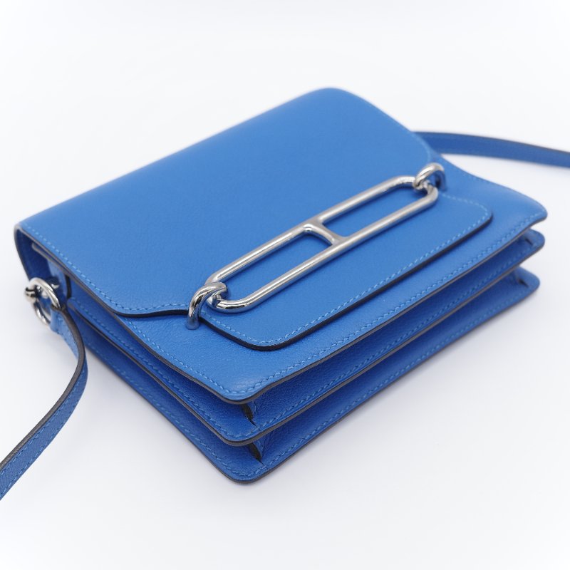 （錯過拍大腿♥️好狀況CP 推薦）Hermès 愛馬仕 Mini Roulis18 豬鼻子 琉璃藍  Evercolor 牛皮 X 刻 斜掛包 肩背包-7