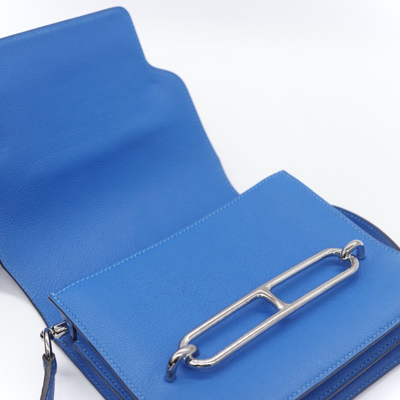 （錯過拍大腿♥️好狀況CP 推薦）Hermès 愛馬仕 Mini Roulis18 豬鼻子 琉璃藍  Evercolor 牛皮 X 刻 斜掛包 肩背包-8