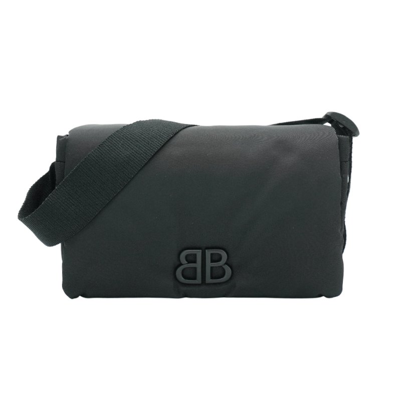 Balenciaga Monaco 黑logo尼龍斜背郵差包(806630-黑)-0