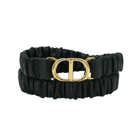 DIOR 30 Montaigne 小牛皮彈性皺褶腰帶(黑)