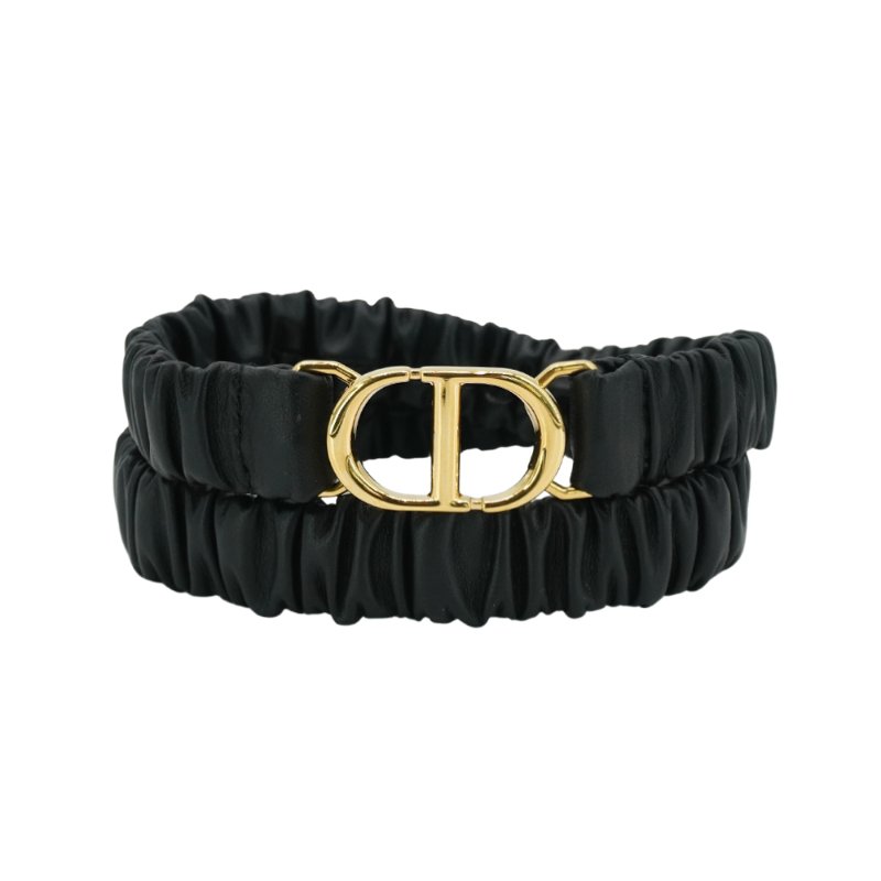 DIOR 30 Montaigne 小牛皮彈性皺褶腰帶(黑)-2