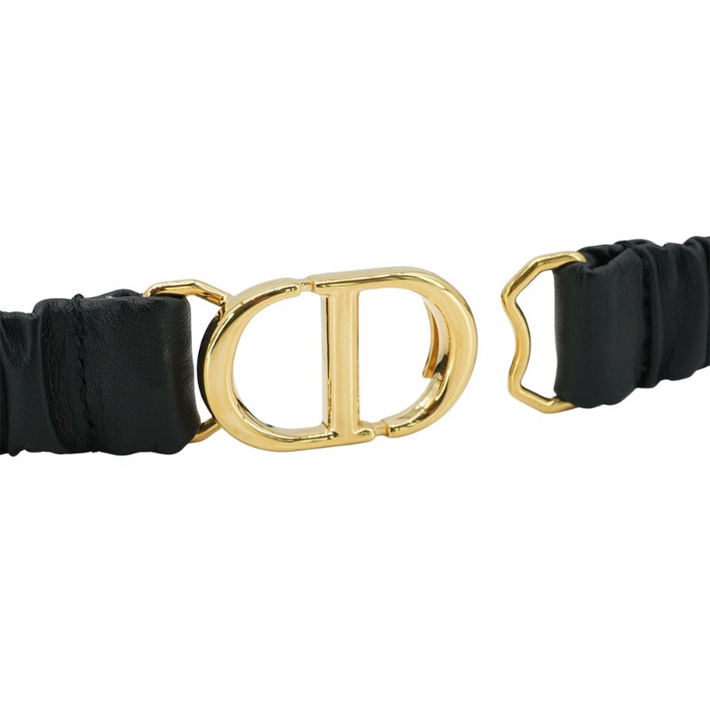 DIOR 30 Montaigne 小牛皮彈性皺褶腰帶(黑)-1