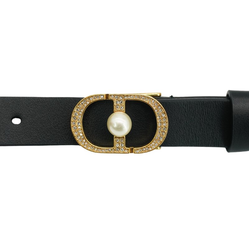 DIOR 30 Montaigne Jolie 小牛皮珍珠水鑽logo腰帶(黑)-1