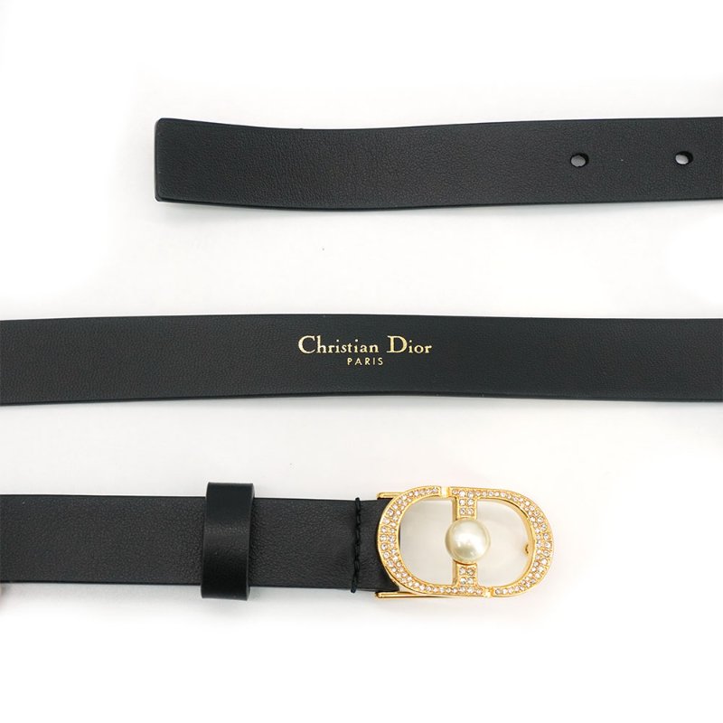 DIOR 30 Montaigne Jolie 小牛皮珍珠水鑽logo腰帶(黑)-2