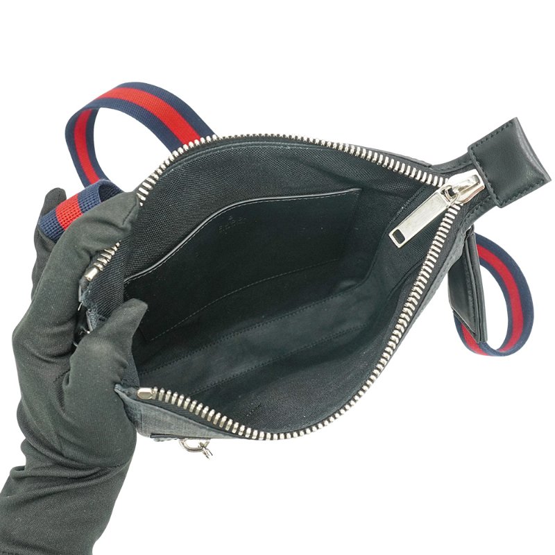 Gucci GG Supreme 帆布小號拉鍊斜背包(792082-黑灰)-5