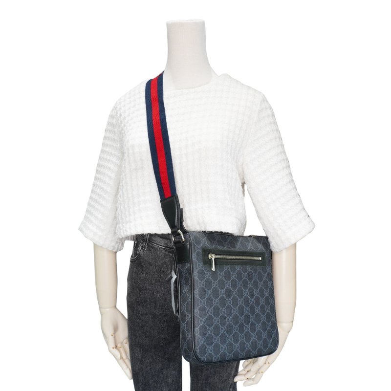 Gucci GG Supreme 帆布小號拉鍊斜背包(792082-黑灰)-6
