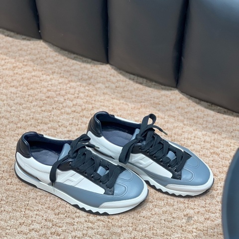 Hermes 愛馬仕 Trail牛皮男女同款休閒運動鞋 39碼  白灰拼色  男女同款