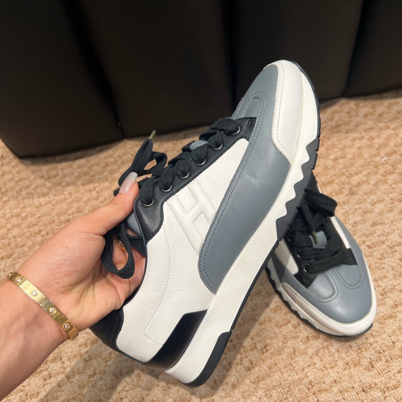 Hermes 愛馬仕 Trail牛皮男女同款休閒運動鞋 39碼  白灰拼色  男女同款-3