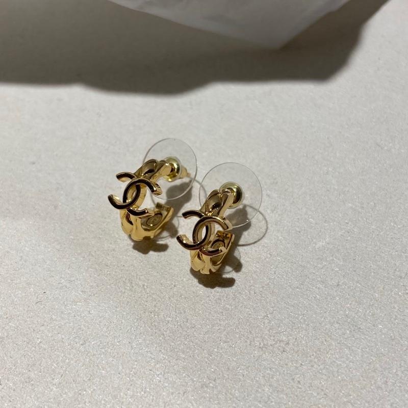 26p復古金菱格紋雙c耳環-4
