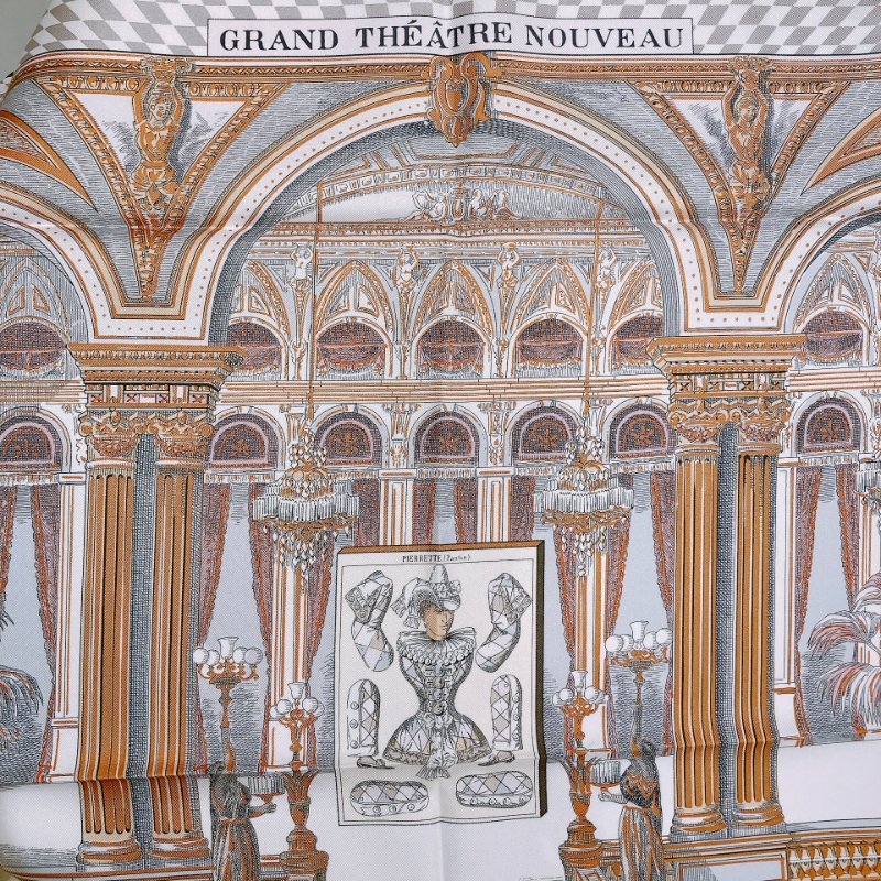 TW4740 Hermes 愛馬仕絲巾 粉色拼大象灰 90cm Grand Theatre Nouveau 90x90cm Scarf-5