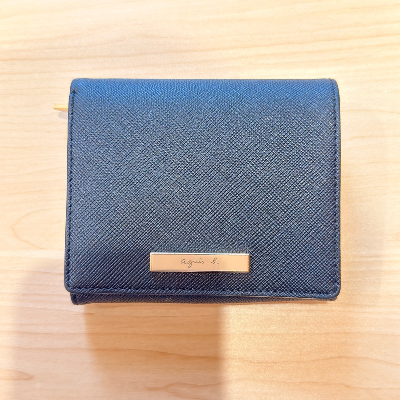 agnes b 防刮皮革短夾-0