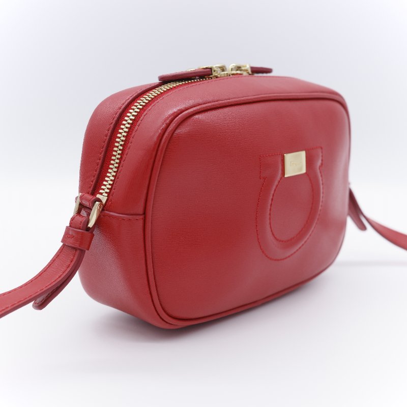 Salvatore Ferragamo 菲拉格慕 Gancini 烈焰紅 小牛皮 相機包 斜背包-5