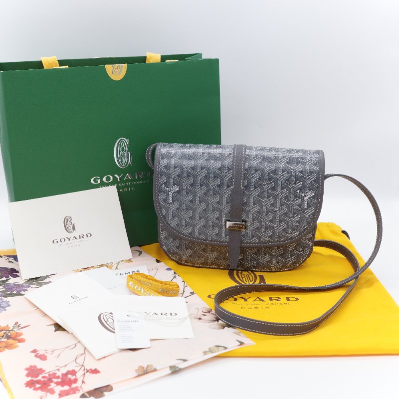 (超級新♥️全配全套)Goyard 戈雅 Belvedere PM小號 灰色 經典花紋 防水帆布 牛皮 翻蓋斜背包 郵差包-0