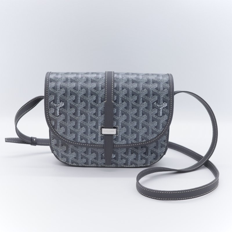 （超級新♥️全配全套）Goyard 戈雅 Belvedere PM小號 灰色 經典花紋 防水帆布 牛皮 翻蓋斜背包 郵差包-1