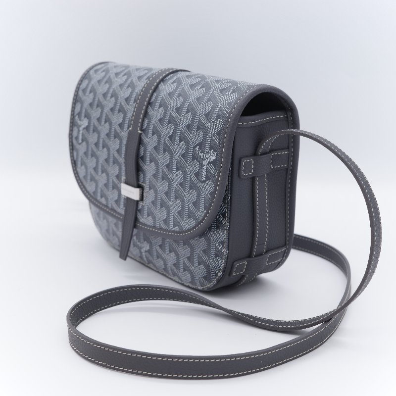 （超級新♥️全配全套）Goyard 戈雅 Belvedere PM小號 灰色 經典花紋 防水帆布 牛皮 翻蓋斜背包 郵差包-3