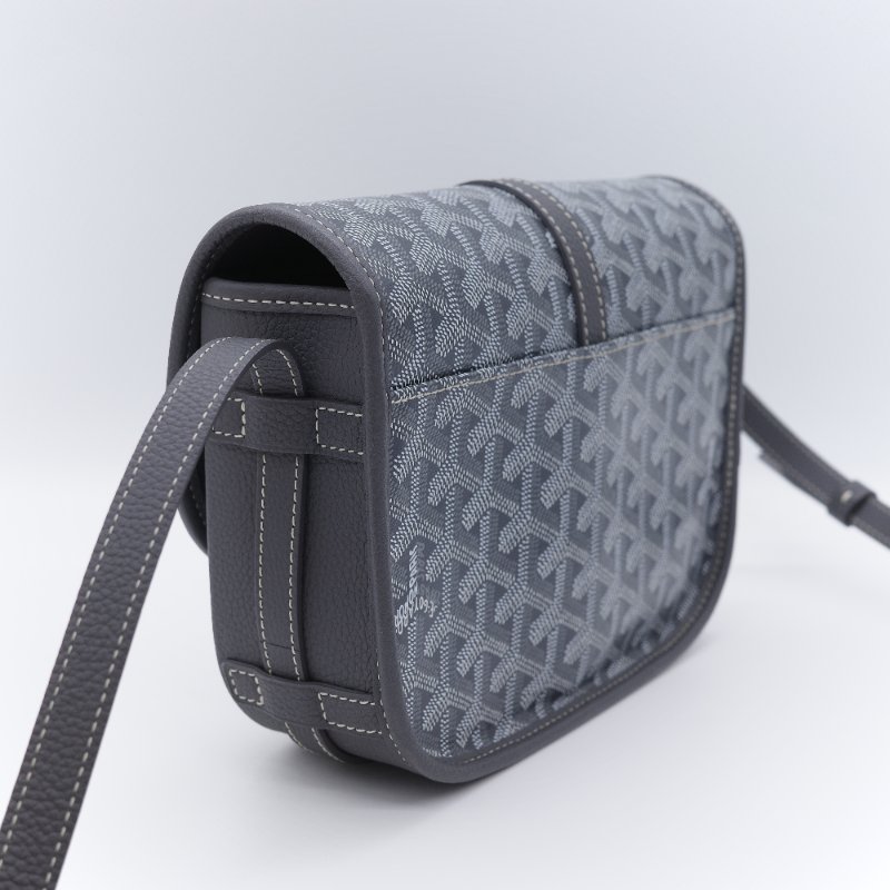 （超級新♥️全配全套）Goyard 戈雅 Belvedere PM小號 灰色 經典花紋 防水帆布 牛皮 翻蓋斜背包 郵差包-4