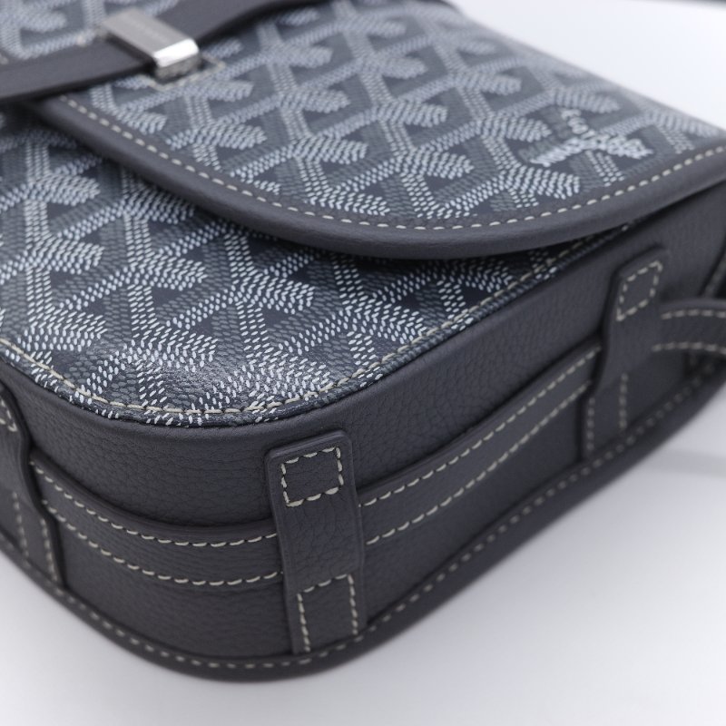 （超級新♥️全配全套）Goyard 戈雅 Belvedere PM小號 灰色 經典花紋 防水帆布 牛皮 翻蓋斜背包 郵差包-9