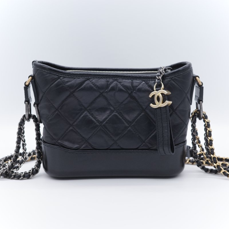 Chanel 香奈兒 Gabrielle Hobo 菱格紋 黑色 小牛皮 小型流浪包-1