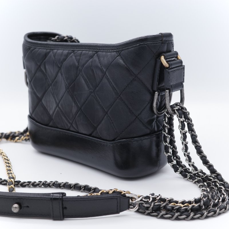 Chanel 香奈兒 Gabrielle Hobo 菱格紋 黑色 小牛皮 小型流浪包-5