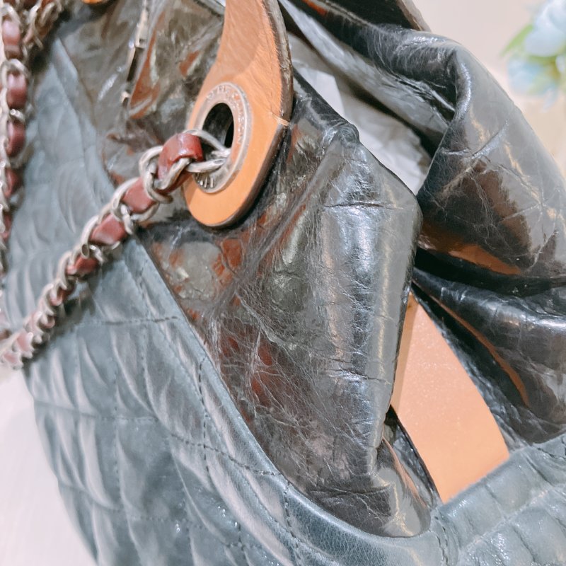 TK1955	香奈兒 牛皮皮革 鏈帶手挽肩背  Black Quilted Iridescent Calfskin Leather Small In-The-Mix Tote Bag-26