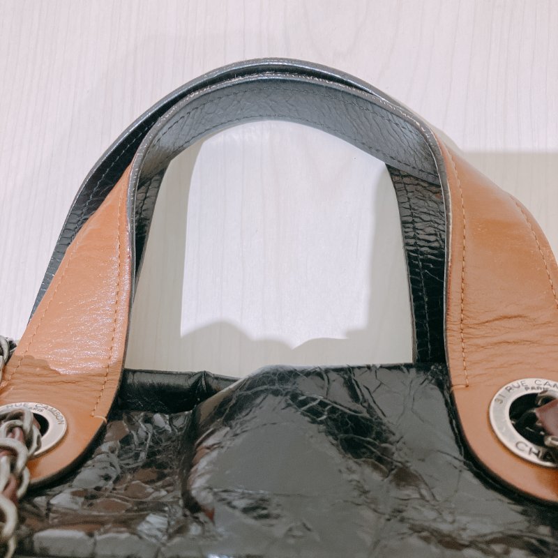 TK1955	香奈兒 牛皮皮革 鏈帶手挽肩背  Black Quilted Iridescent Calfskin Leather Small In-The-Mix Tote Bag-32