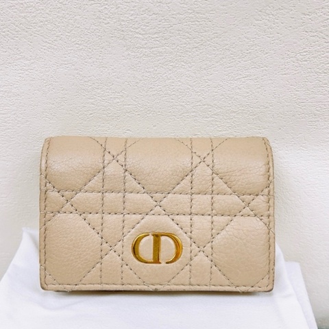 💰大出清 Dior Caro Glycine 錢包 沙色柔軟 Cannage 籐格紋小牛皮