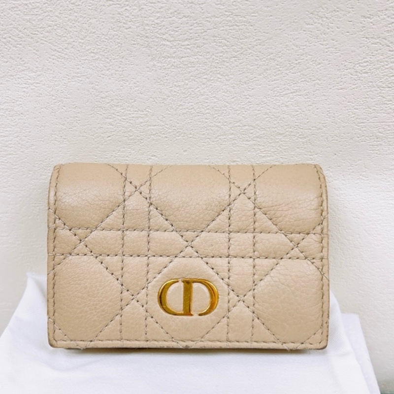 💰大出清 Dior Caro Glycine 錢包 沙色柔軟 Cannage 籐格紋小牛皮-0