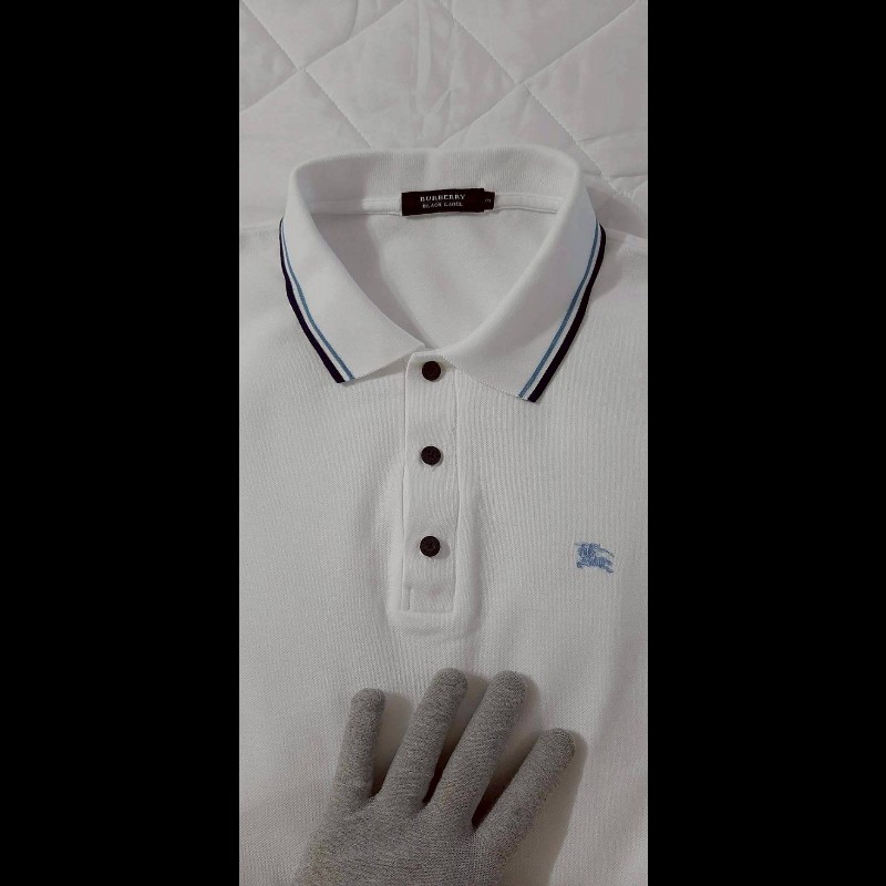 (日本製MIJ)絕版BURBERRY 博柏利 BLACK LABEL 黑標 戰馬 男白色短袖POLO衫3號-2