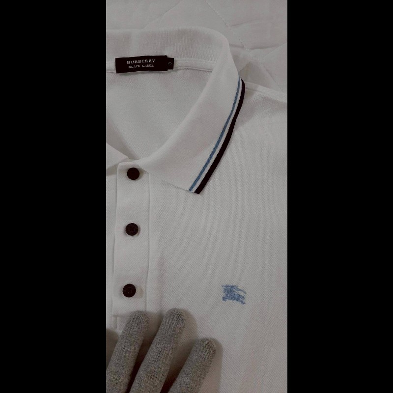 (日本製MIJ)絕版BURBERRY 博柏利 BLACK LABEL 黑標 戰馬 男白色短袖POLO衫3號-4