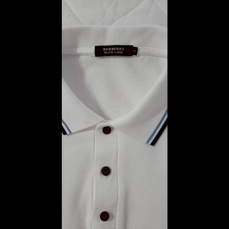 (日本製MIJ)絕版BURBERRY 博柏利 BLACK LABEL 黑標 戰馬 男白色短袖POLO衫3號-7