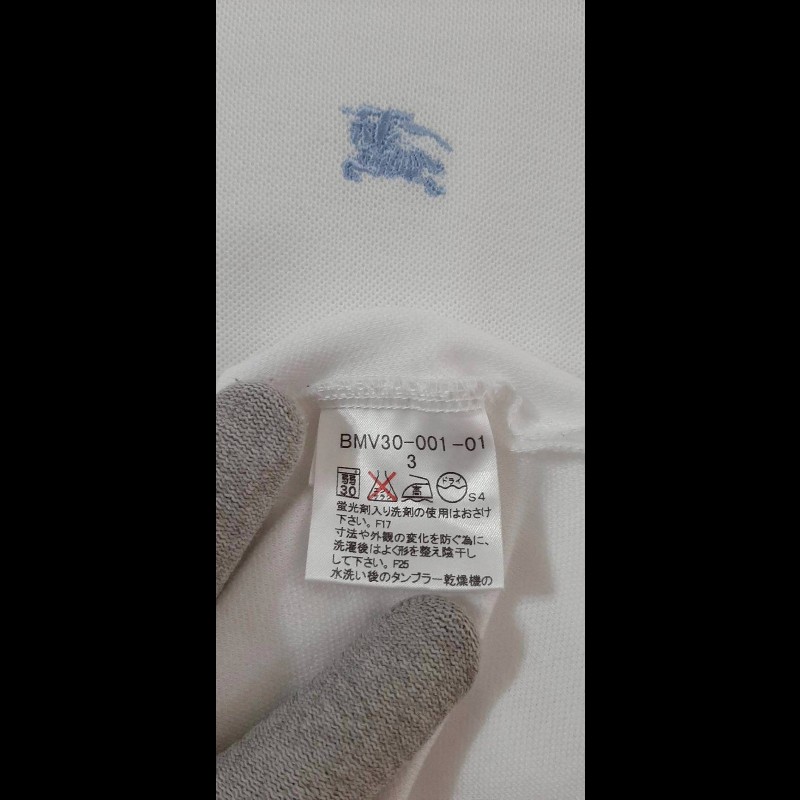 (日本製MIJ)絕版BURBERRY 博柏利 BLACK LABEL 黑標 戰馬 男白色短袖POLO衫3號-8