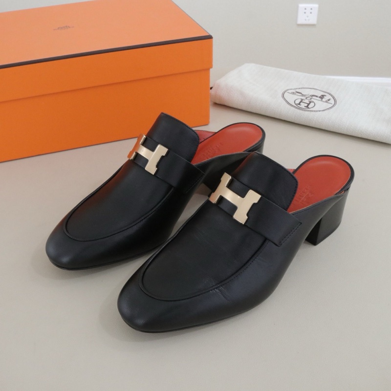 閒置新Hermès 愛馬仕  拖鞋女鞋，黑色金扣，36碼，跟高5cm 配件盒子防塵袋-1