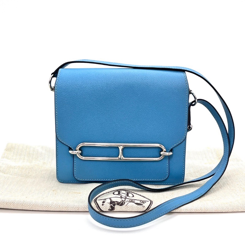 HERMESroulis mini馬卡龍藍銀扣豬鼻子肩背斜背包17.5*15*6 98新配件塵袋-1