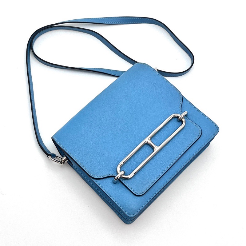 HERMESroulis mini馬卡龍藍銀扣豬鼻子肩背斜背包17.5*15*6 98新配件塵袋-3