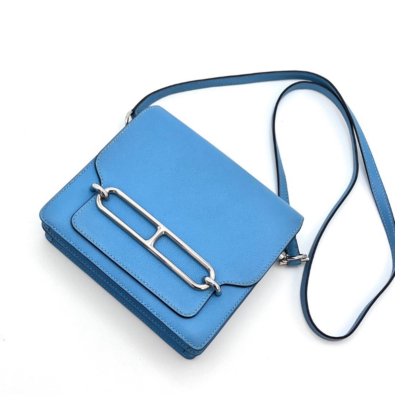 HERMESroulis mini馬卡龍藍銀扣豬鼻子肩背斜背包17.5*15*6 98新配件塵袋-5