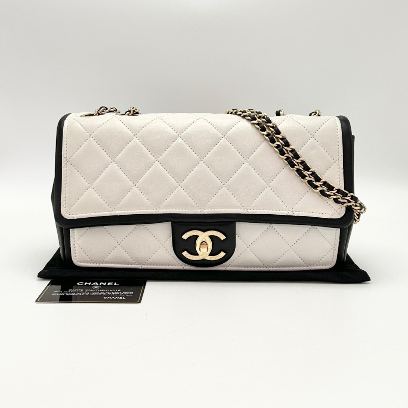 CHANEL cf黑白熊貓拼色雙C大Iogo肩背斜背包27*14*6 98新配件塵袋保卡-1