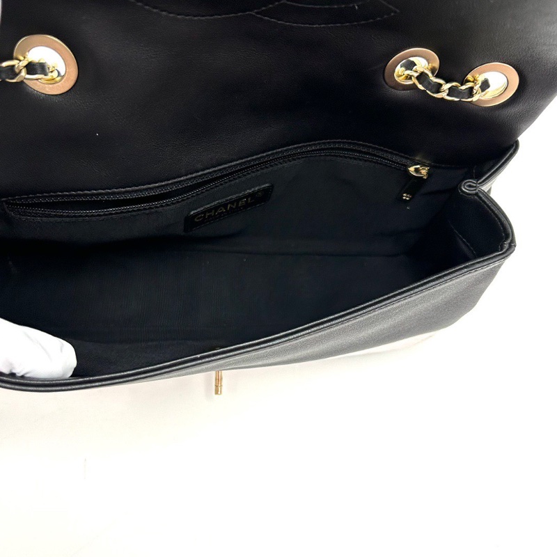 CHANEL cf黑白熊貓拼色雙C大Iogo肩背斜背包27*14*6 98新配件塵袋保卡-2