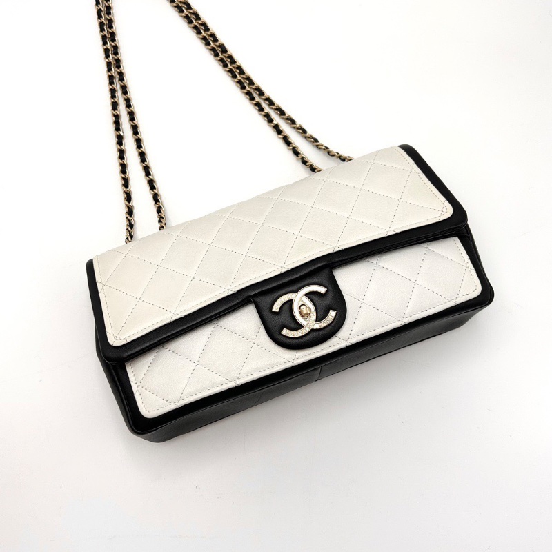 CHANEL cf黑白熊貓拼色雙C大Iogo肩背斜背包27*14*6 98新配件塵袋保卡-3