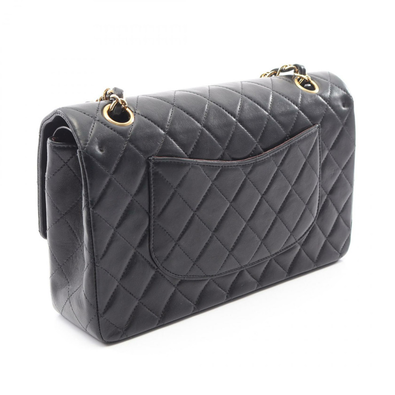 香奈兒 (CHANEL) Matelasse 雙蓋鏈條肩背包，羊皮材質，黑色，金色五金，二手，女士 CC-1