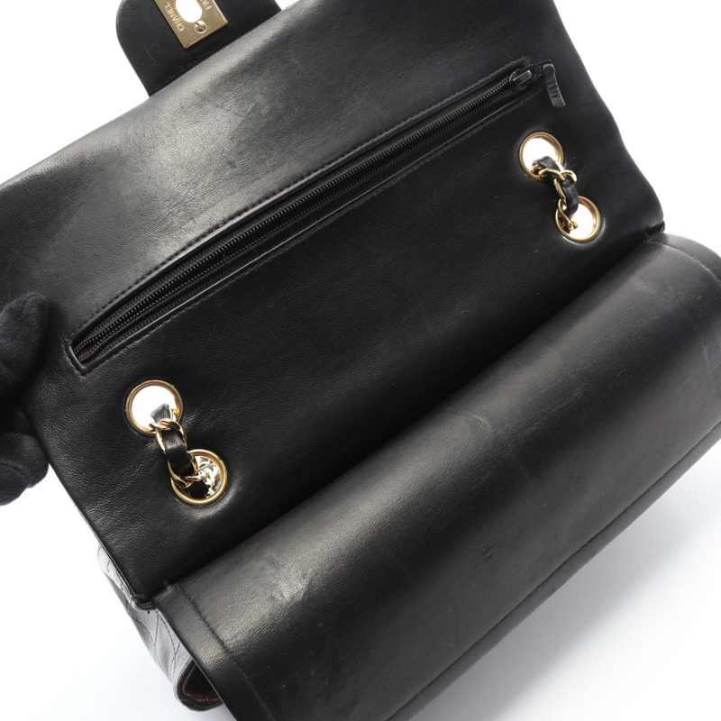 香奈兒 (CHANEL) Matelasse 雙蓋鏈條肩背包，羊皮材質，黑色，金色五金，二手，女士 CC-5