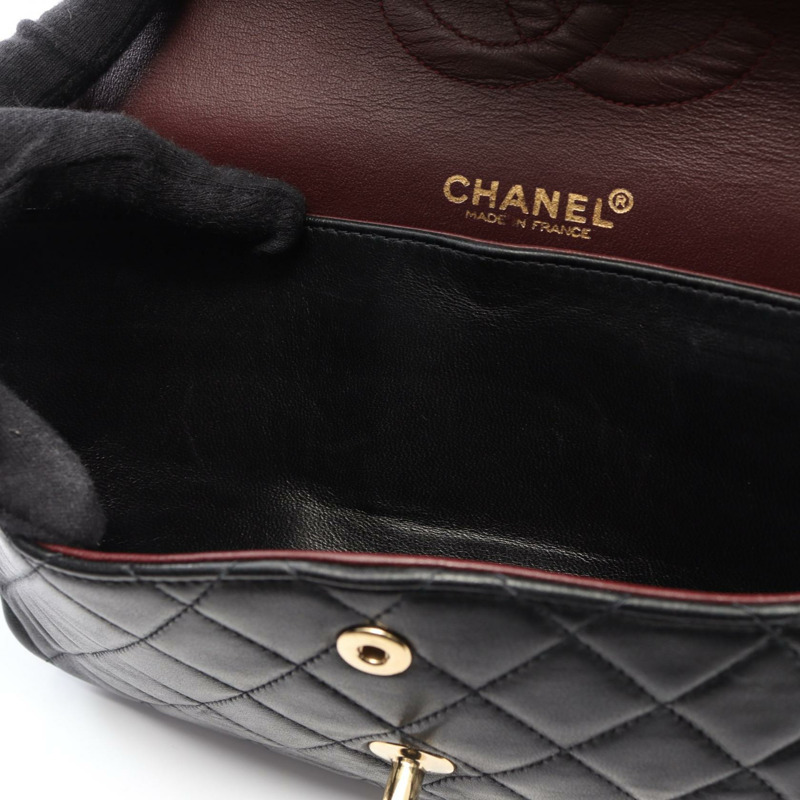 香奈兒 (CHANEL) Matelasse 雙蓋鏈條肩背包，羊皮材質，黑色，金色五金，二手，女士 CC-7