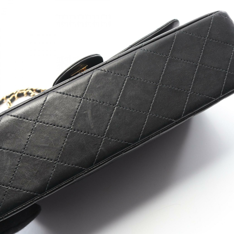 香奈兒 (CHANEL) Matelasse 雙蓋鏈條肩背包，羊皮材質，黑色，金色五金，二手，女士 CC-8