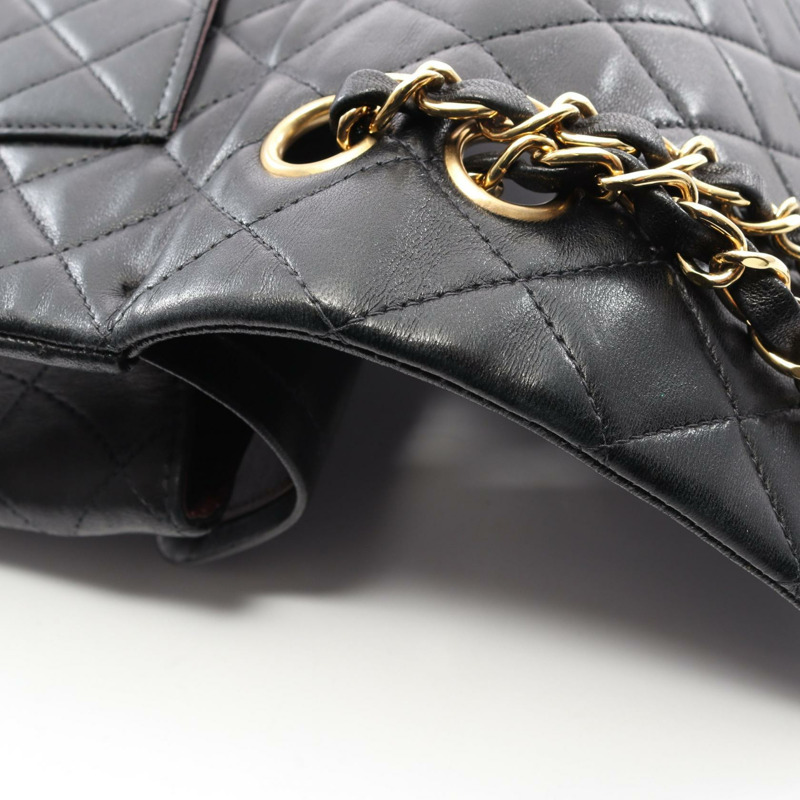 香奈兒 (CHANEL) Matelasse 雙蓋鏈條肩背包，羊皮材質，黑色，金色五金，二手，女士 CC-10