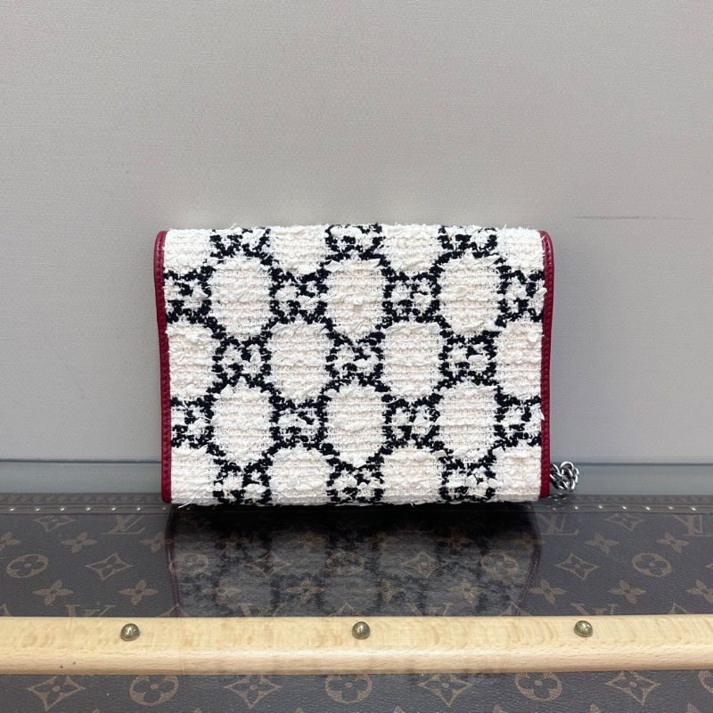 GUCCI黑白老花毛呢拼紅皮酒神小號肩背斜背包20*14*4 98新配件塵袋-6