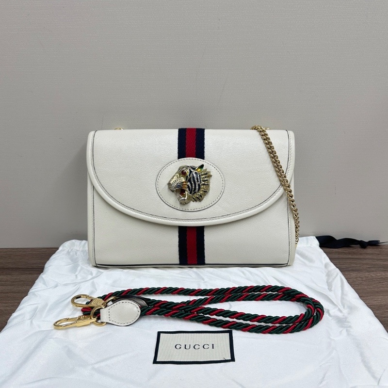 GUCCI白色中號Rajah琺瑯 水晶虎頭肩背斜背鏈條包24*16*5 98新配件塵袋-1