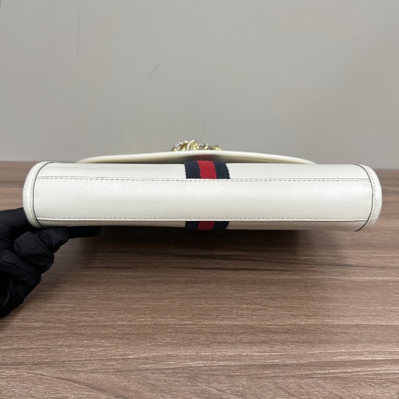 GUCCI白色中號Rajah琺瑯 水晶虎頭肩背斜背鏈條包24*16*5 98新配件塵袋-4