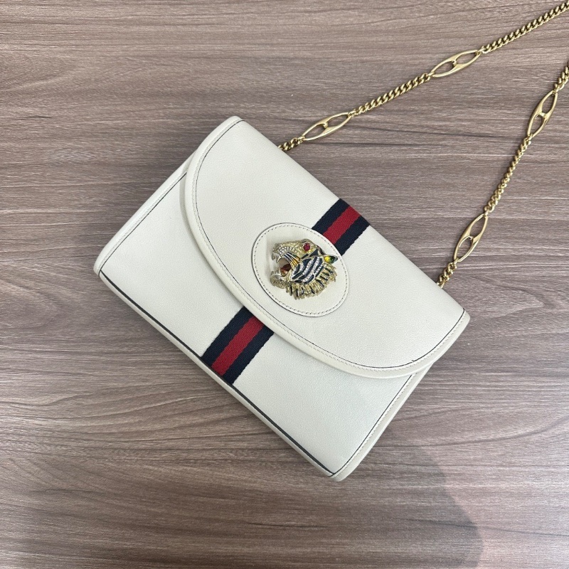 GUCCI白色中號Rajah琺瑯 水晶虎頭肩背斜背鏈條包24*16*5 98新配件塵袋-5